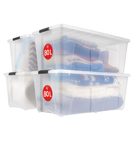 IRIS grote plastic opbergdoos met deksel, 80L, set van 4, doorzichtig, TB-84D