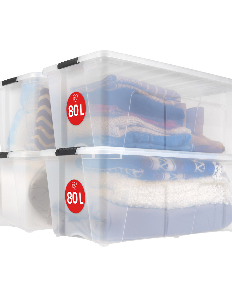 IRIS grote plastic opbergdoos met deksel, 80L, set van 4, doorzichtig, TB-84D
