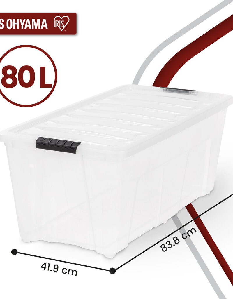 IRIS grote plastic opbergdoos met deksel, 80L, set van 4, doorzichtig, TB-84D