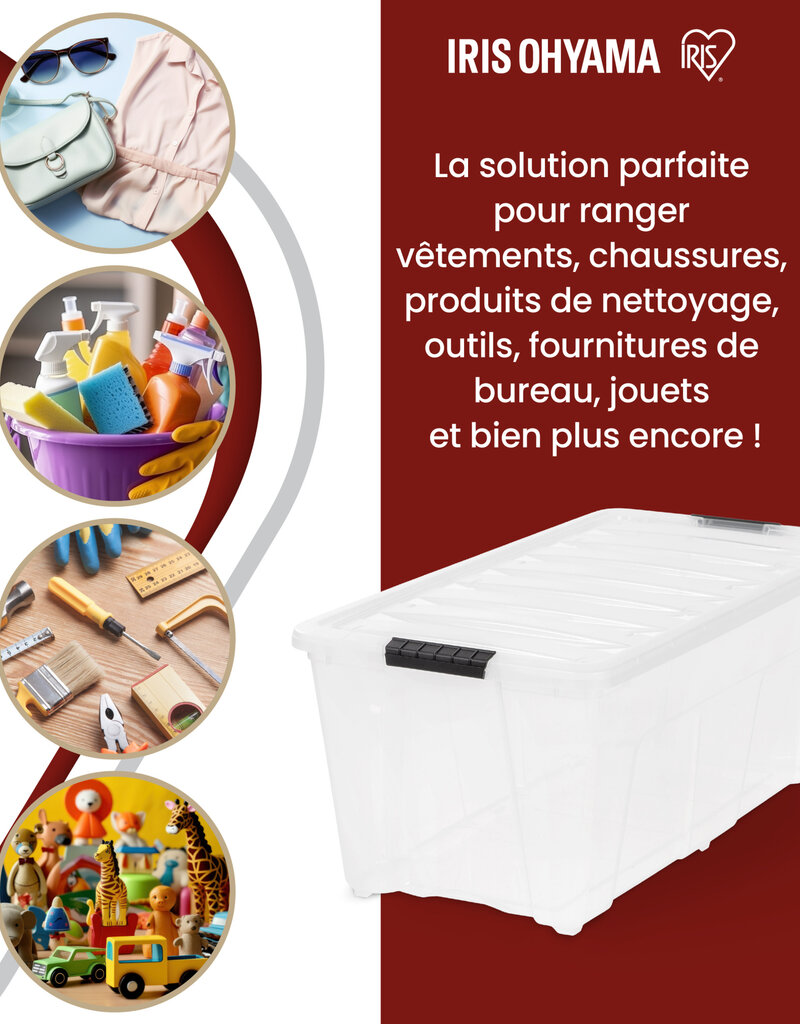 IRIS grote plastic opbergdoos met deksel, 80L, set van 4, doorzichtig, TB-84D