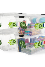 IRIS Plastic Huisopslagdoos, 45L, Set van 4, Doorzichtig, BSB-45