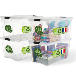 IRIS Plastic Huisopslagdoos, 45L, Set van 4, Doorzichtig, BSB-45