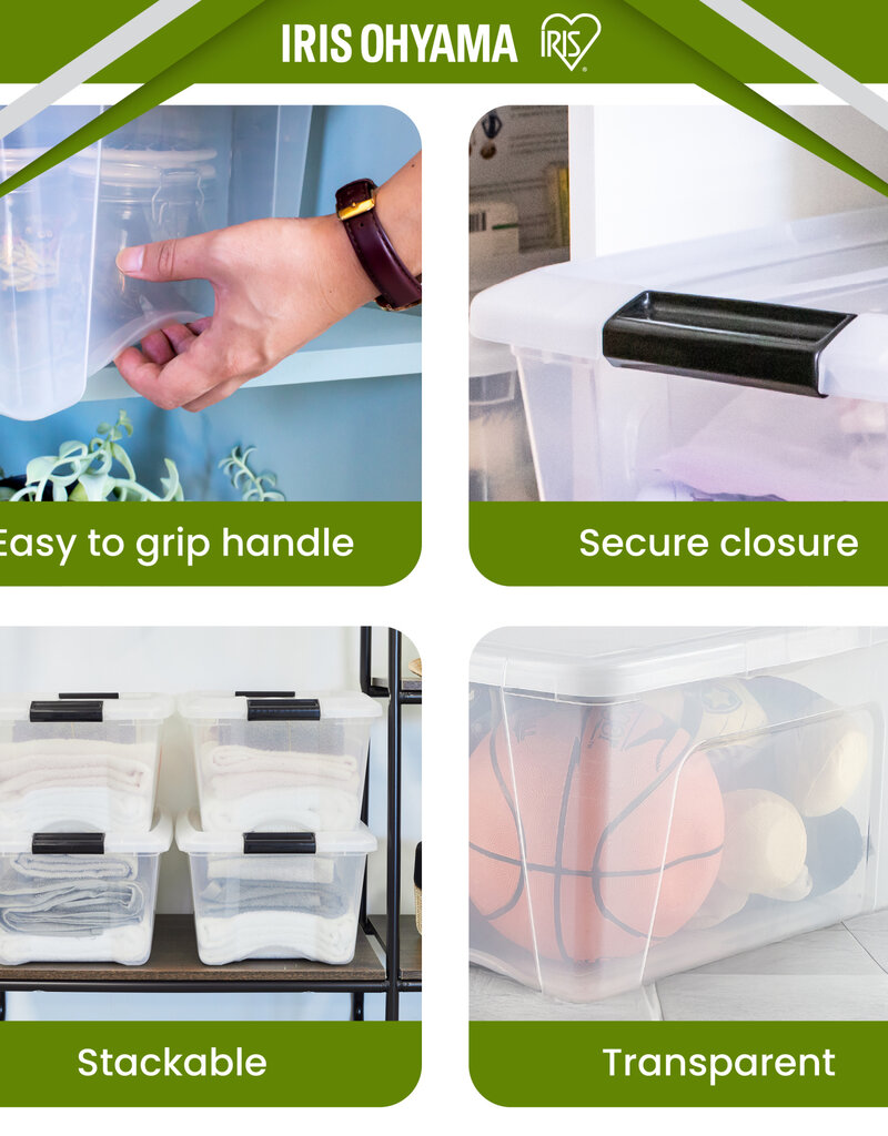 IRIS Plastic Huisopslagdoos, 45L, Set van 4, Doorzichtig, BSB-45