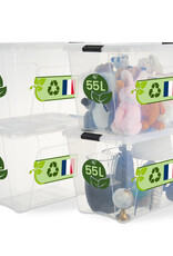 IRIS Plastic Huisopslagdoos, 55L, Set van 4, Doorzichtig, BSB-55