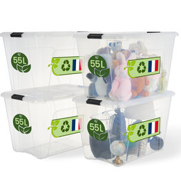 IRIS Plastic Home Storage Box, 55L, Set of 4, Clear, BSB-55