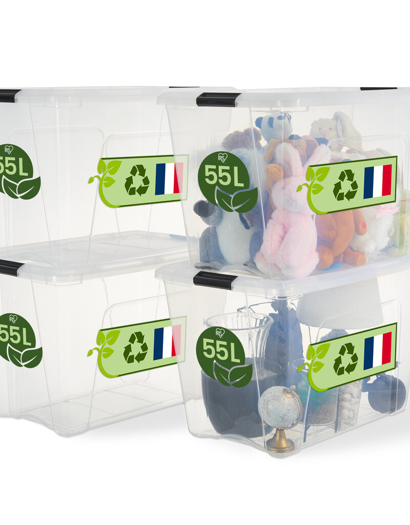 IRIS Plastic Huisopslagdoos, 55L, Set van 4, Doorzichtig, BSB-55