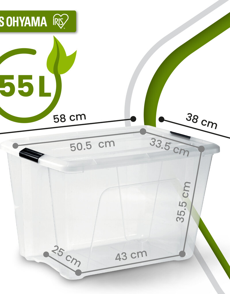 IRIS Plastic Huisopslagdoos, 55L, Set van 4, Doorzichtig, BSB-55