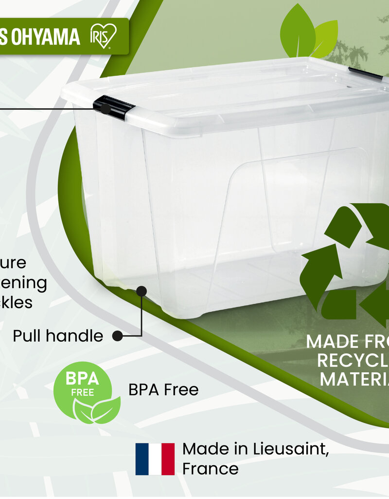 IRIS Plastic Huisopslagdoos, 55L, Set van 4, Doorzichtig, BSB-55