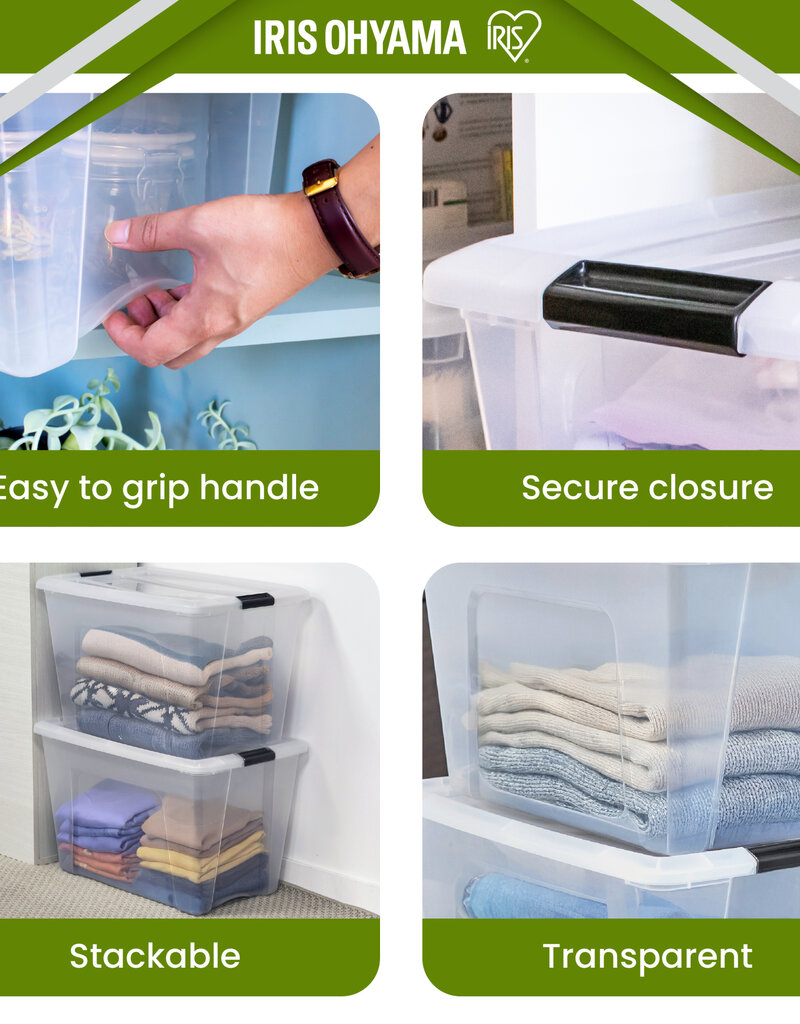 IRIS Plastic Huisopslagdoos, 55L, Set van 4, Doorzichtig, BSB-55