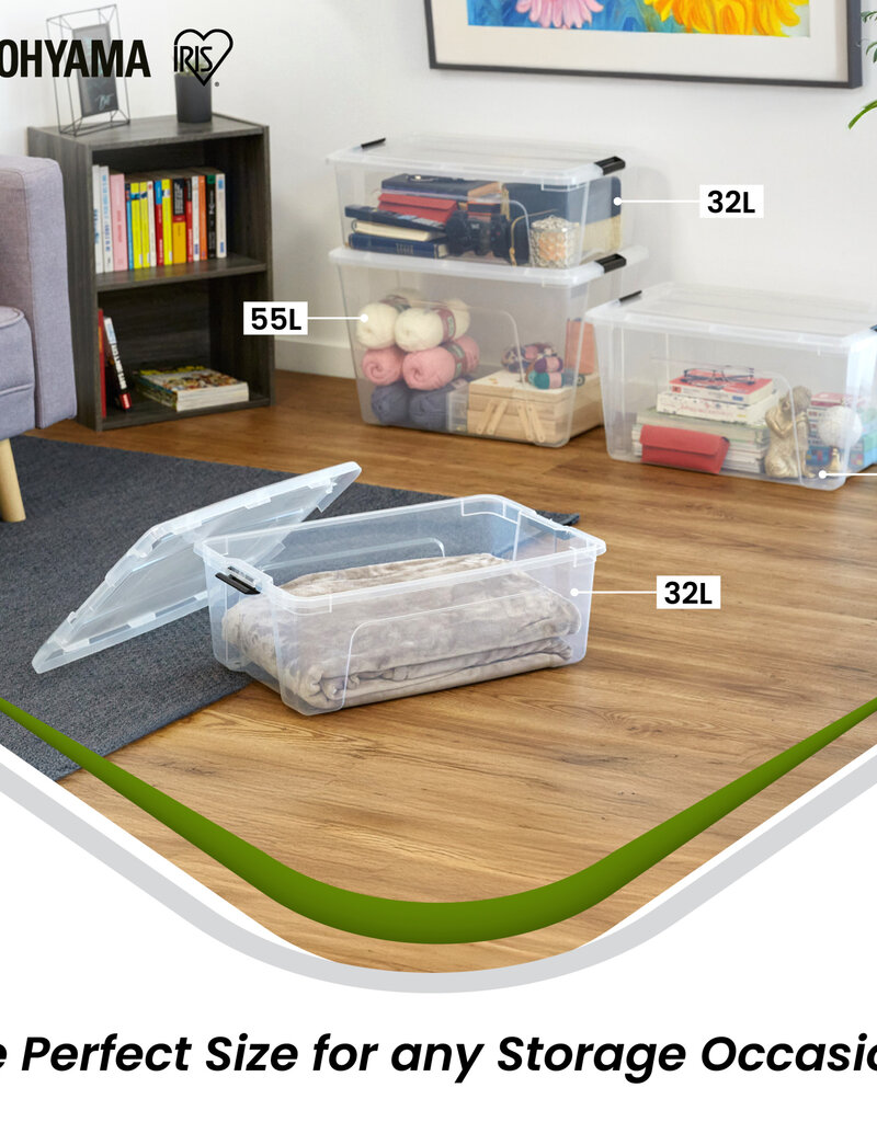 IRIS Plastic Huisopslagdoos, 55L, Set van 4, Doorzichtig, BSB-55