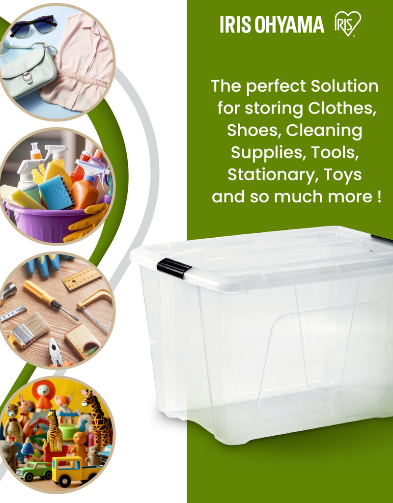 IRIS Plastic Huisopslagdoos, 55L, Set van 4, Doorzichtig, BSB-55