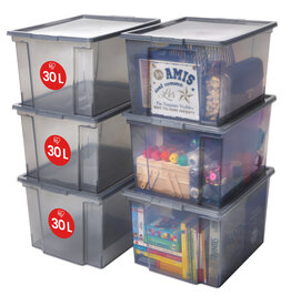 IRIS Multifunctional Storage Boxes, 30L, 6-pack, grey, USB-M
