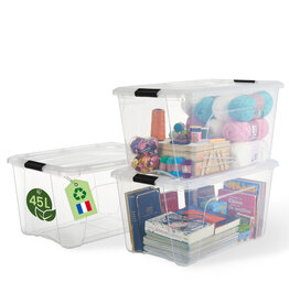IRIS Recycled Plastic Home Storage Box, 45L, Set of 3, Transparent, BSB-45