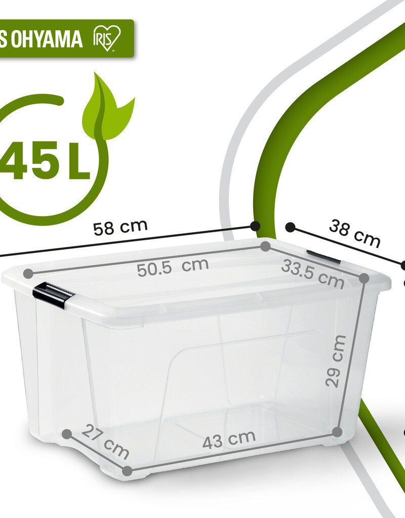IRIS Gerecycled Plastic Huisopslagdoos, 45L, Set van 3, Transparant, BSB-45