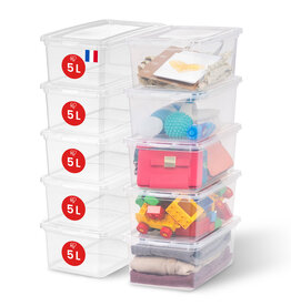 IRIS small multi-purpose plastic storage boxes, 5L, set of 10, clear, CNL-5E