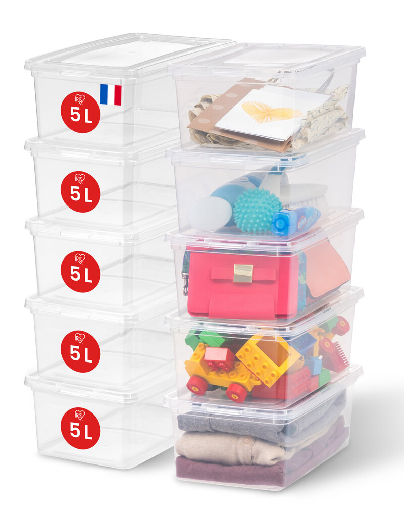 IRIS kleine multifunctionele plastic opbergdozen, 5L, set van 10, doorzichtig, CNL-5E