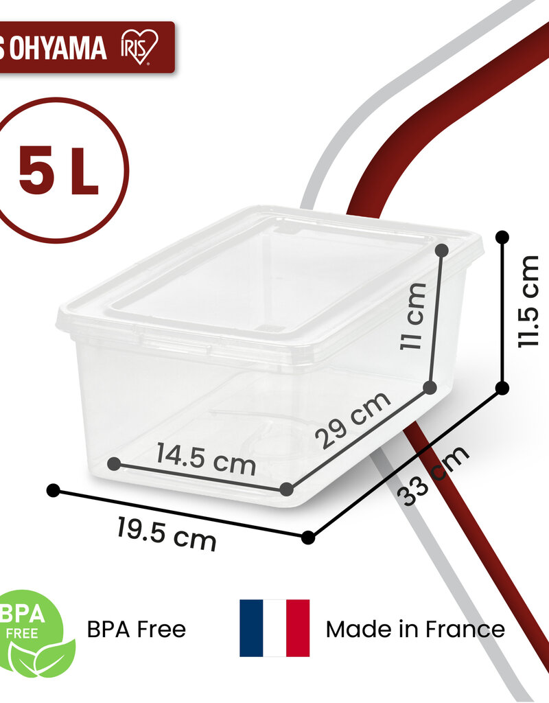 IRIS kleine multifunctionele plastic opbergdozen, 5L, set van 10, doorzichtig, CNL-5E