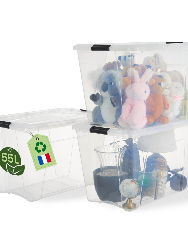 IRIS Bewaardoos van gerecycled plastic huis, 55L, set van 3, transparant, BSB-55