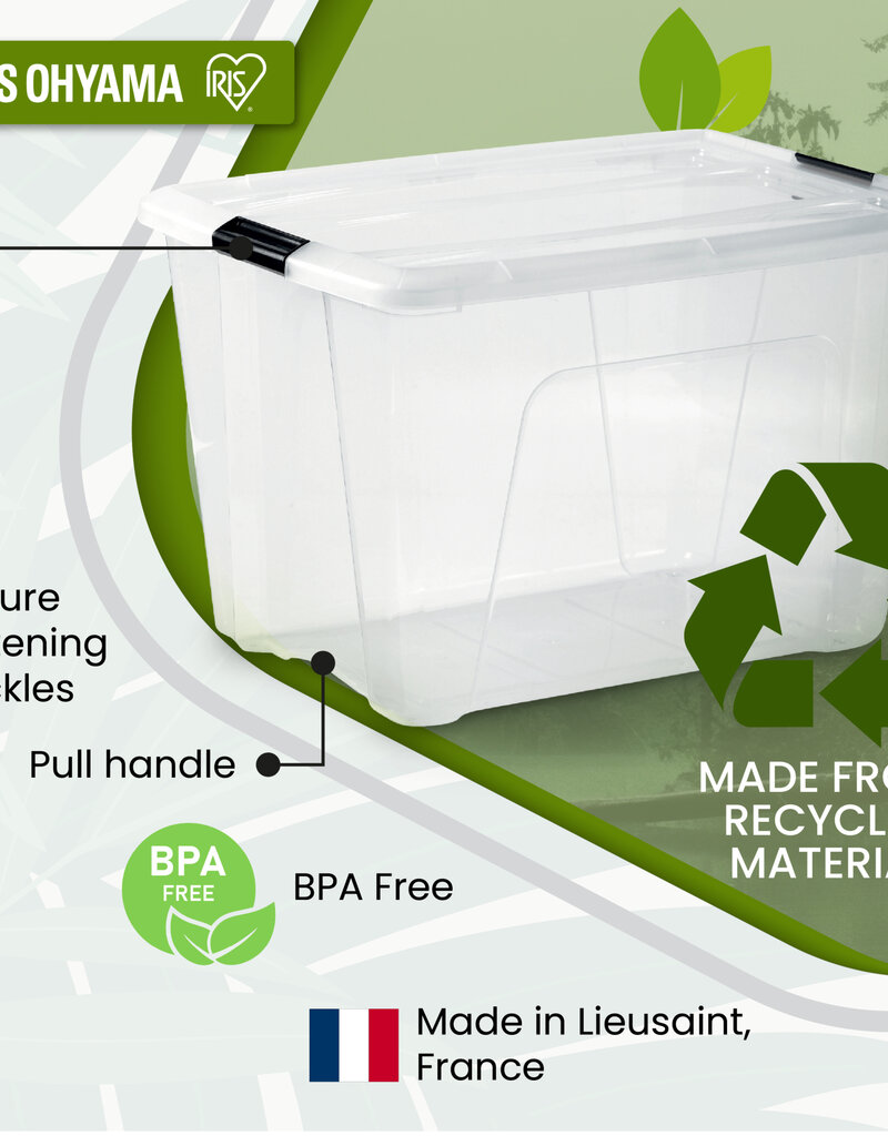 IRIS Bewaardoos van gerecycled plastic huis, 55L, set van 3, transparant, BSB-55