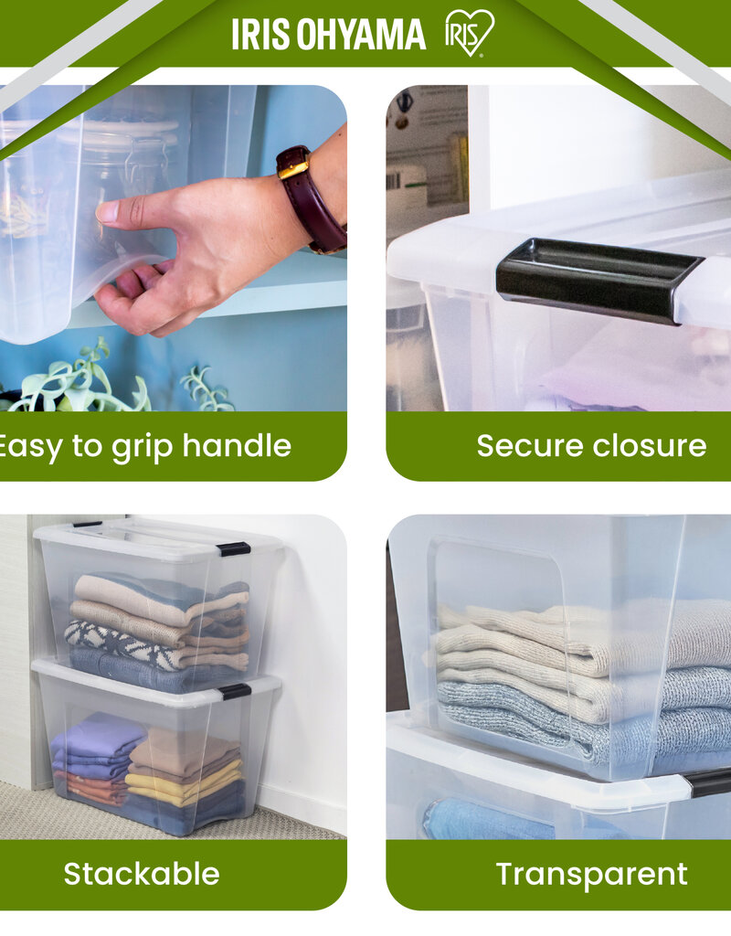 IRIS Bewaardoos van gerecycled plastic huis, 55L, set van 3, transparant, BSB-55