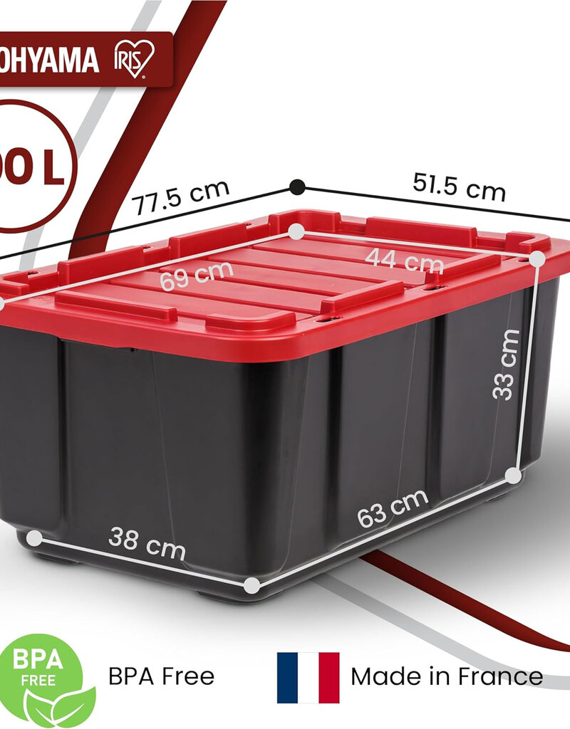 IRIS plastic opbergkoffer met zwaar deksel, 100L, set van 2, zwart, UTB-27