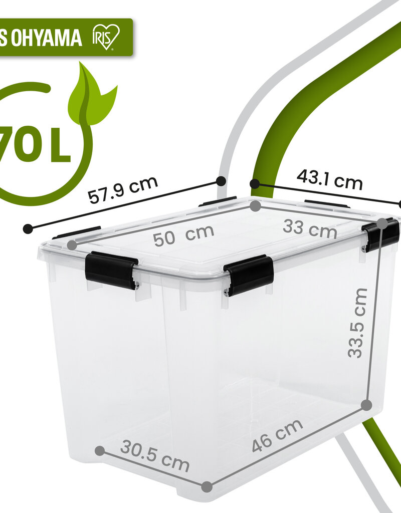 IRIS plastic luchtdichte opslagdoos, 70L, eenheid, doorzichtig, WSB-70