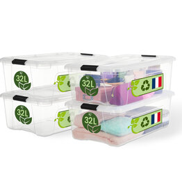IRIS Plastic Huisopslagdoos, 32L, Set van 4, Doorzichtig, BSB-32