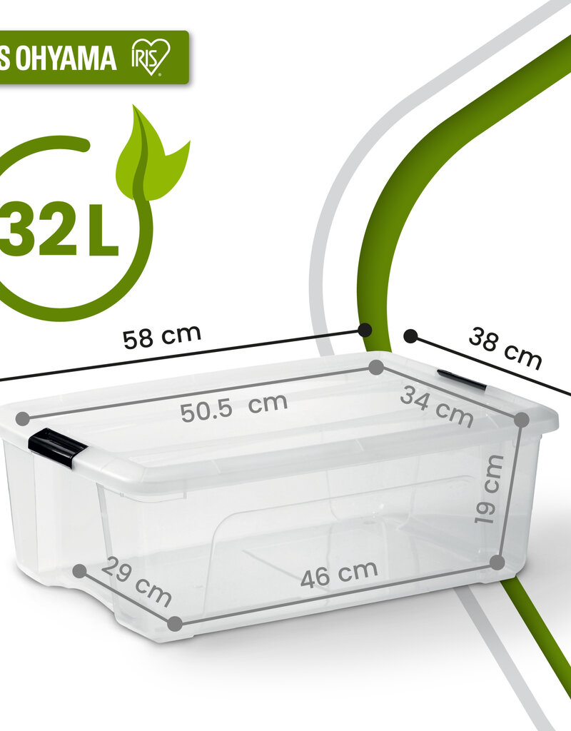 IRIS Plastic Huisopslagdoos, 32L, Set van 4, Doorzichtig, BSB-32