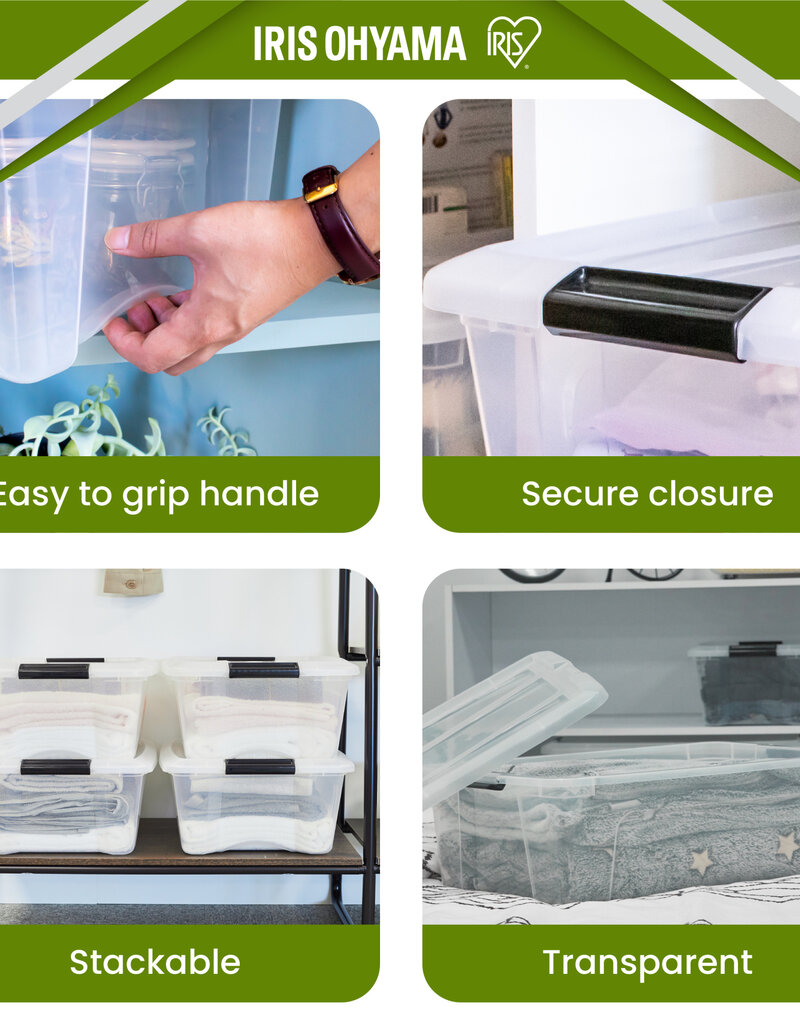 IRIS Plastic Huisopslagdoos, 32L, Set van 4, Doorzichtig, BSB-32