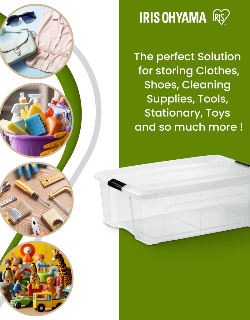 IRIS Plastic Huisopslagdoos, 32L, Set van 4, Doorzichtig, BSB-32