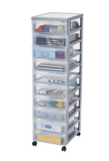IRIS A4 plastic opslagtoren op wielen, 10 kleine lades, grijs, DC-010