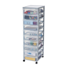 IRIS A4 Plastic Storage Tower on Wheels, 10 Small Drawers, Grey, DC-010