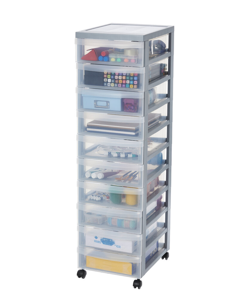 IRIS A4 plastic opslagtoren op wielen, 10 kleine lades, grijs, DC-010