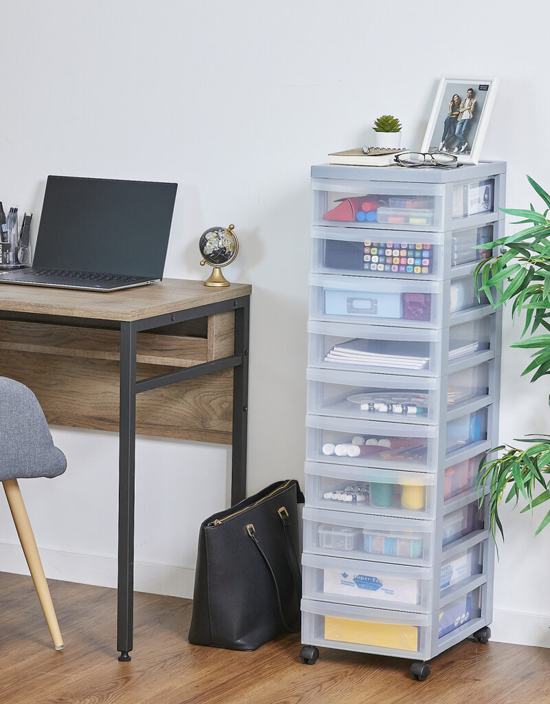 IRIS A4 plastic opslagtoren op wielen, 10 kleine lades, grijs, DC-010