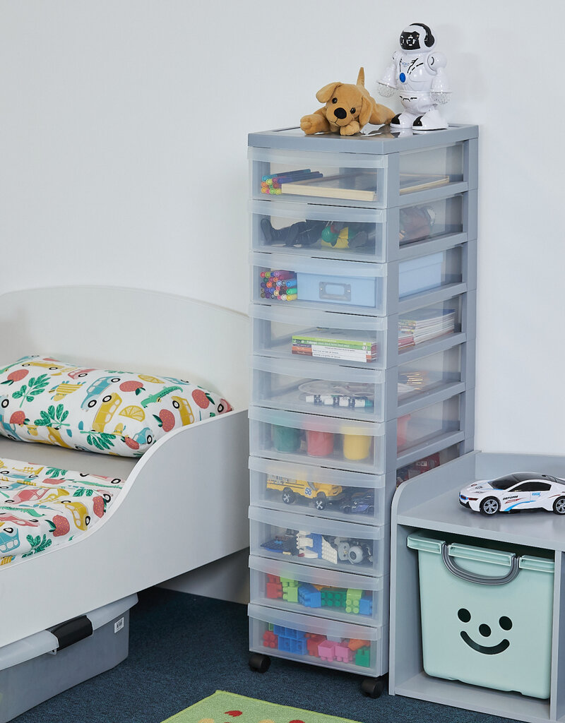 IRIS A4 plastic opslagtoren op wielen, 10 kleine lades, grijs, DC-010