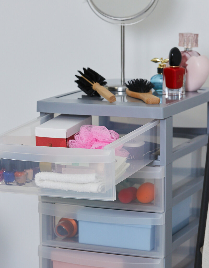 IRIS A4 plastic opslagtoren op wielen, 10 kleine lades, grijs, DC-010