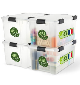 IRIS airtight plastic storage box, 45L, set of 4, clear, WSB-45