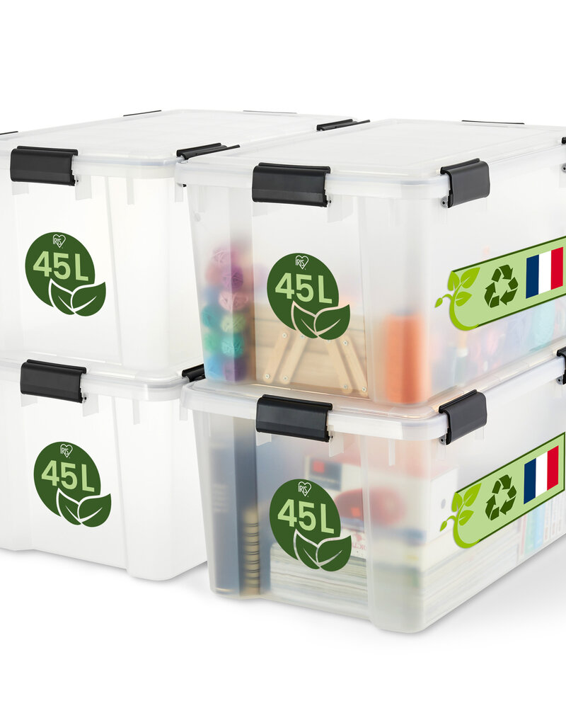 IRIS luchtdichte plastic opbergdoos, 45L, set van 4, doorzichtig, WSB-45