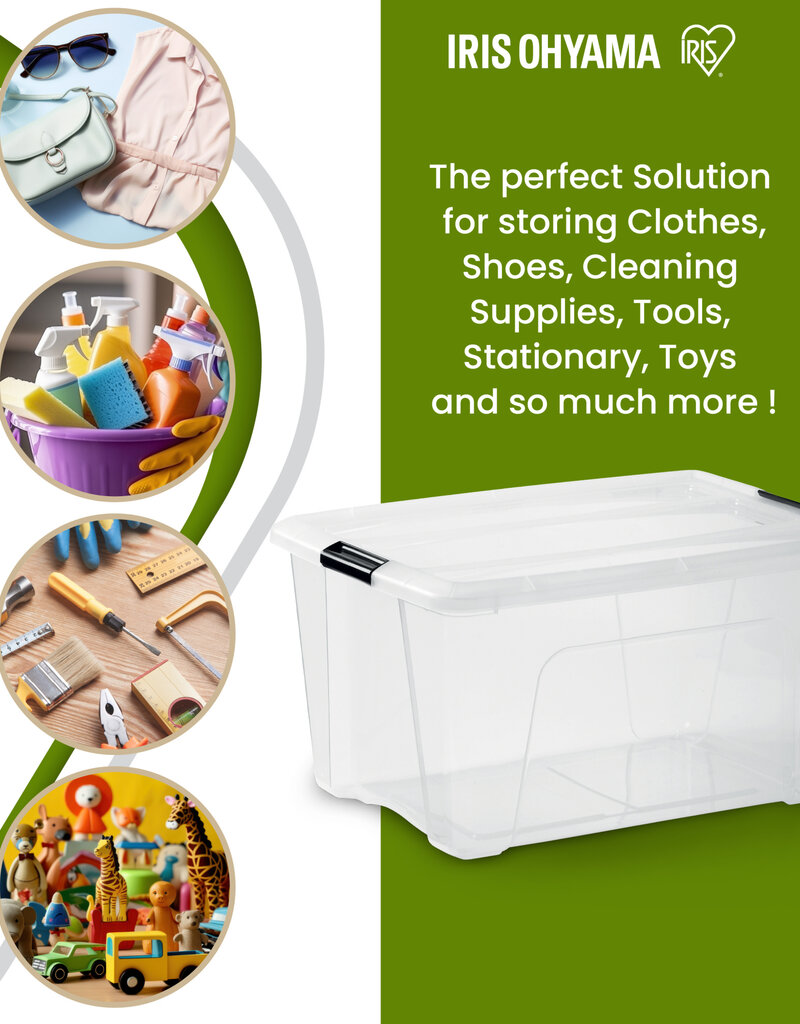 IRIS plastic opbergdoos voor thuis, 45L, Unit, Clear, BSB-45