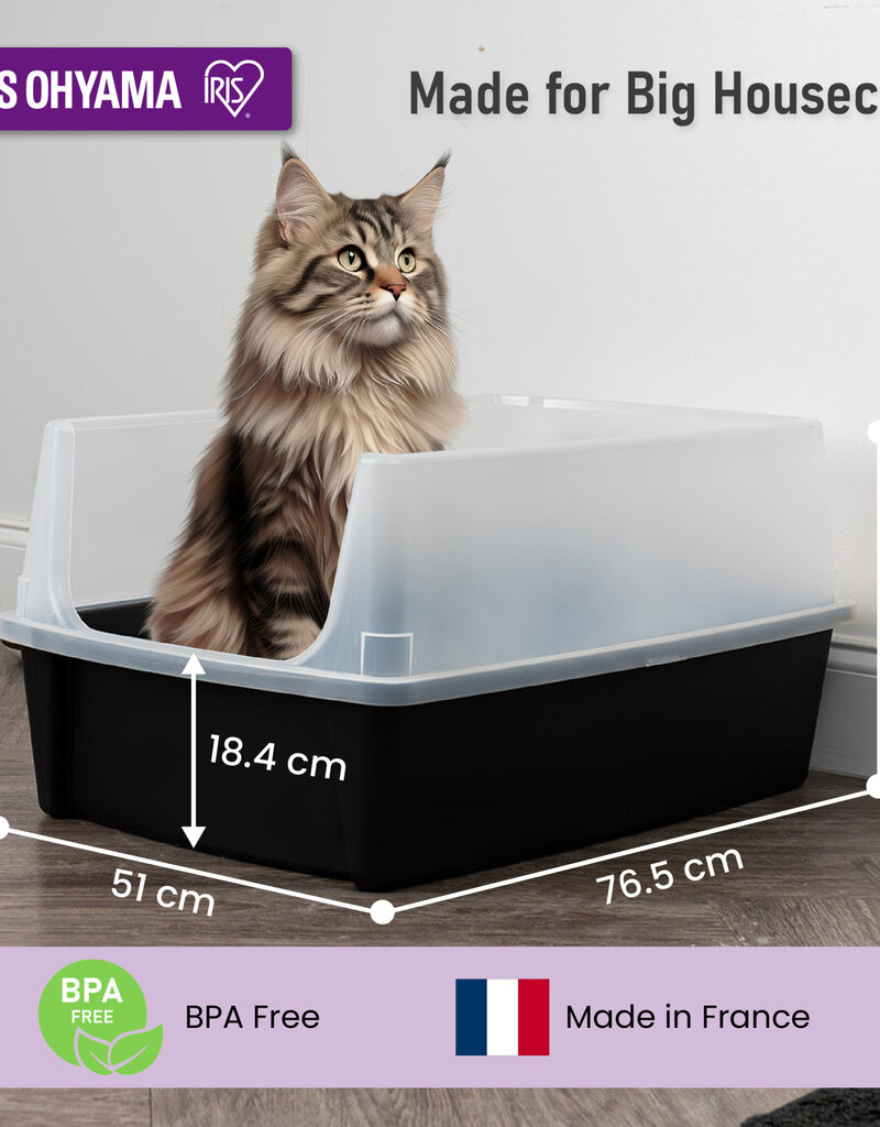 IRIS kattenbak XL open, hoge splashwanden, grote bak, zwart, CLH-XL