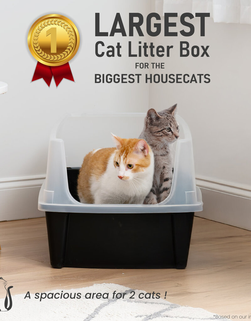 IRIS kattenbak XL open, hoge splashwanden, grote bak, zwart, CLH-XL