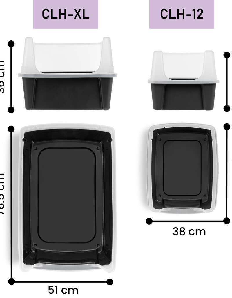 IRIS kattenbak XL open, hoge splashwanden, grote bak, zwart, CLH-XL