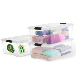 IRIS Recycled Plastic Home Storage Box, 32L, Set of 3, Transparent, BSB-32