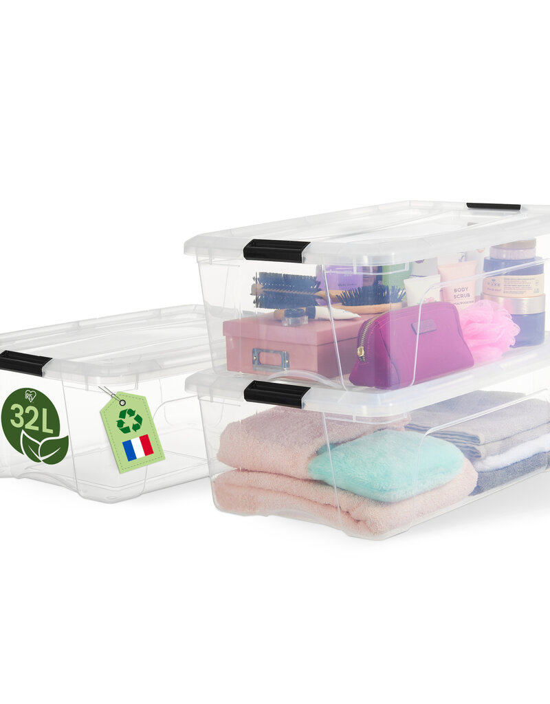 IRIS Gerecycled Plastic Huisopslagdoos, 32L, Set van 3, Transparant, BSB-32