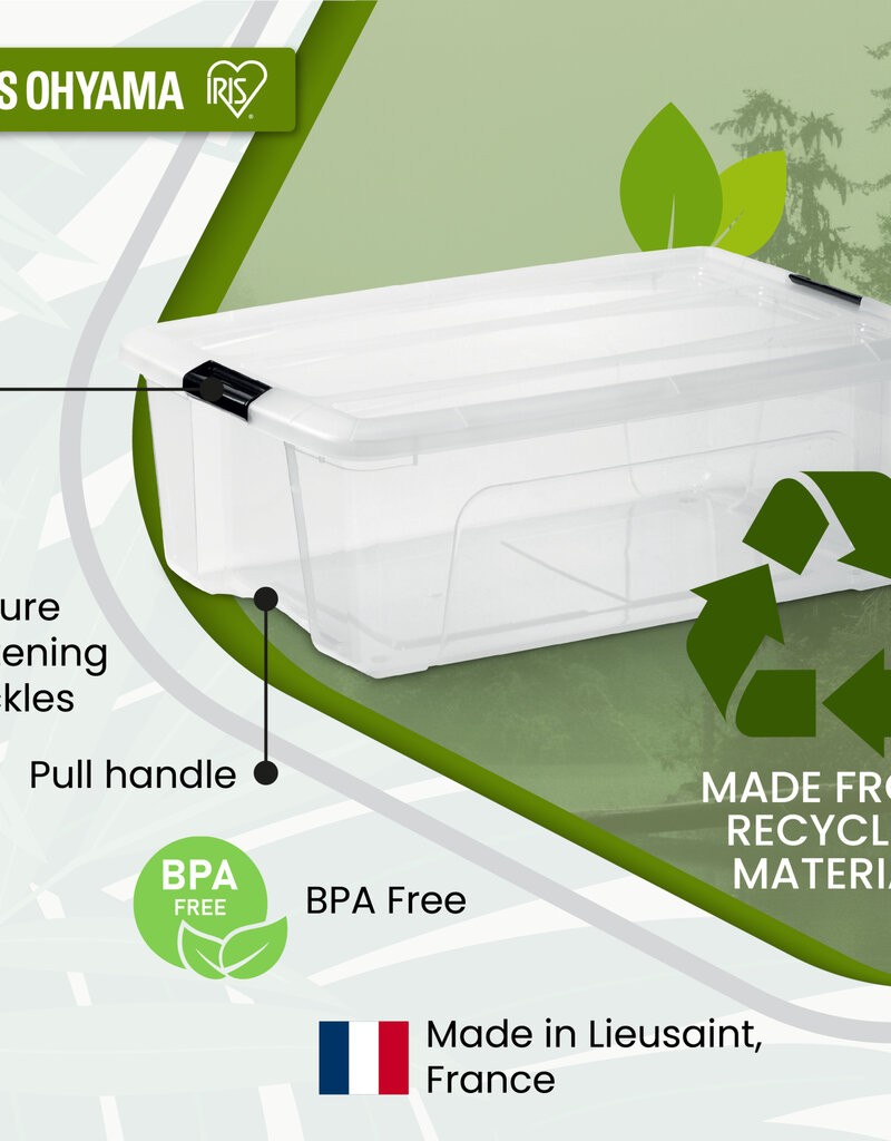 IRIS Gerecycled Plastic Huisopslagdoos, 32L, Set van 3, Transparant, BSB-32