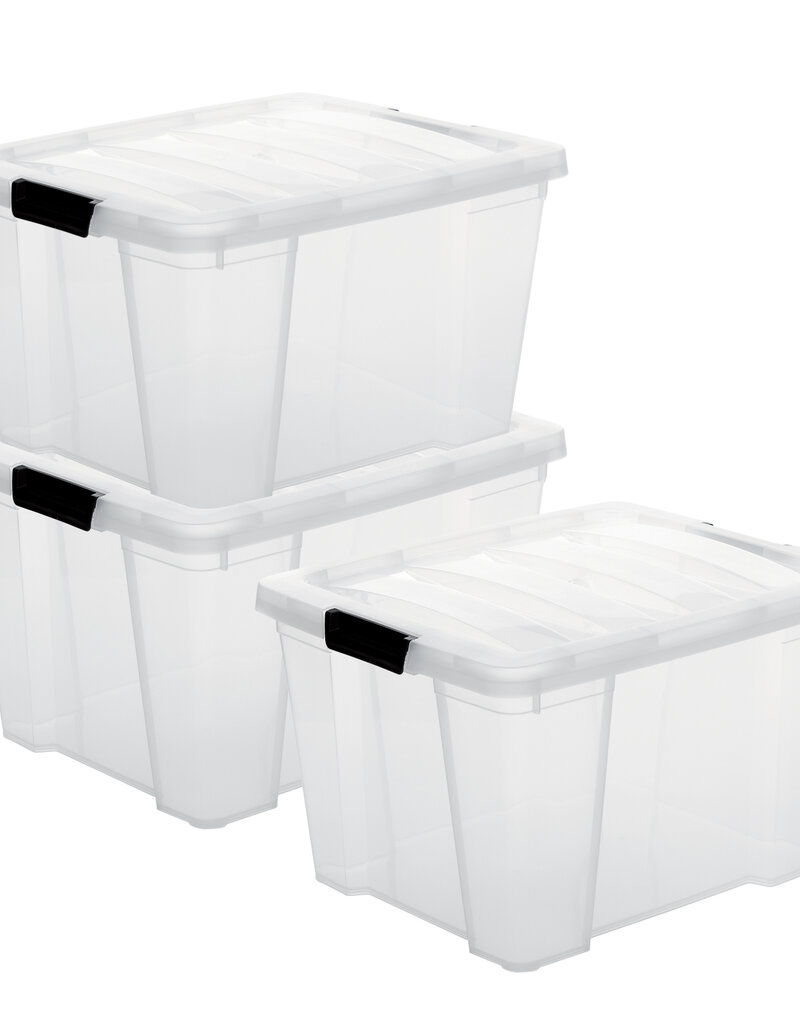 IRIS plastic opbergdoos met deksel, 30L, set van 3, doorzichtig, HB-30