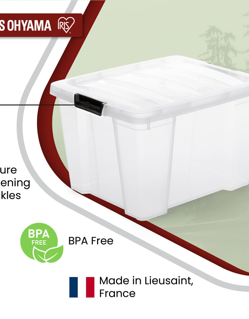 IRIS plastic opbergdoos met deksel, 30L, set van 3, doorzichtig, HB-30