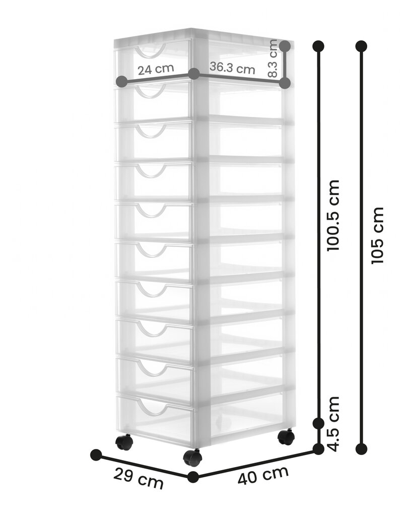 IRIS opslagtoren, plastic organizer, 10 kleine lades, wit, DDDC-010