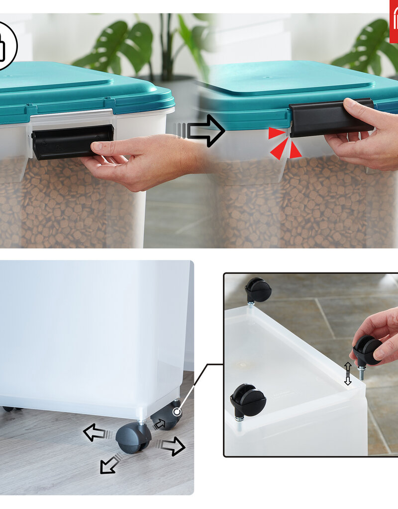 IRIS 45L brokjes voor 15 kg, luchtdicht, schop, wielen inbegrepen, voor honden en katten, ATS-L, Duck Blue