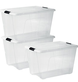 IRIS plastic storage box with lid, 60L, Set of 3, clear, NTB-60